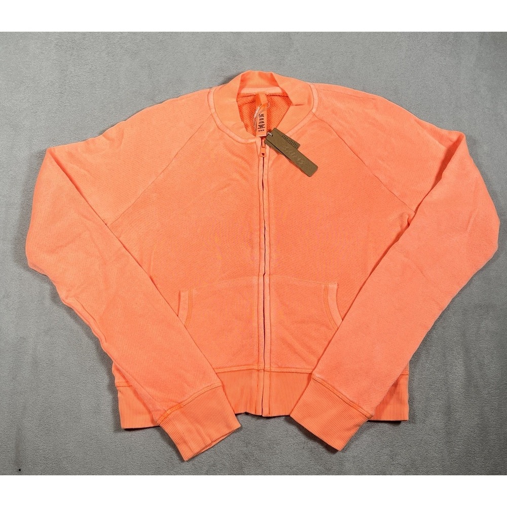 NWT SKIMS Light French Terry Shrunken Zip Up Jacket Women M Neon Orange Crop - Picture 2 of 8